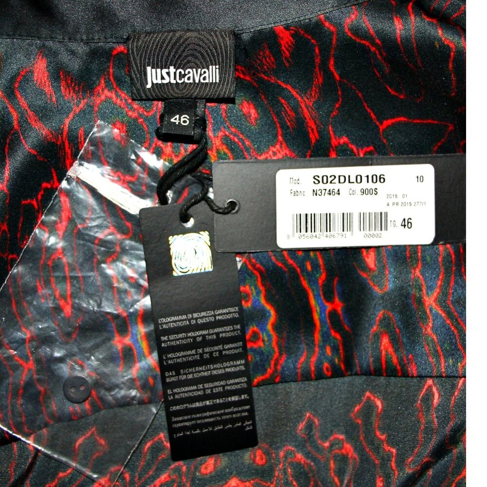 JUST CAVALLI LEOPARD PRINT SIGNED LOGO BUTTON UP TUNIC US XL-2XL / IT 46 $675 - Picture 12 of 15